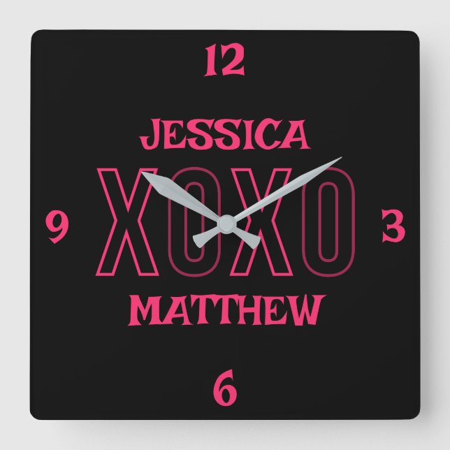 Happy Valentines Day Sweet Pink Couple Name Quadratische Wanduhr (Vorderseite)