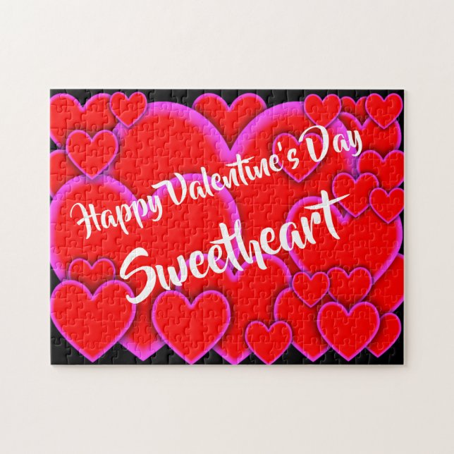 Happy Valentines Day Sweetheart Romantische Herzen Puzzle (Horizontal)