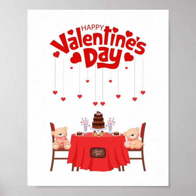 Happy Valentine's Day Teddy Bären Design Wanddekor Poster (Vorne)