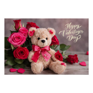 Happy Valentine's Day Teddy Bären mit Rose Poster