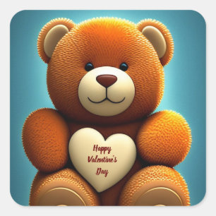 Happy Valentine's Day Teddy Bear Quadratischer Aufkleber