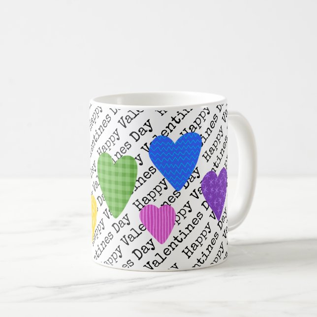 Happy Valentines Day Text Farbige Herz-Liebe Kaffeetasse (VorderseiteRechts)
