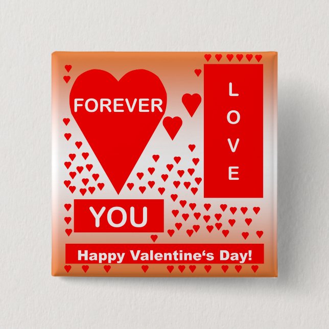 Happy Valentine's Day Text Forever Love Hearts Red Button (Vorderseite)
