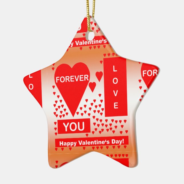 Happy Valentine's Day Text Forever Love Hearts Red Keramik Ornament (Links)
