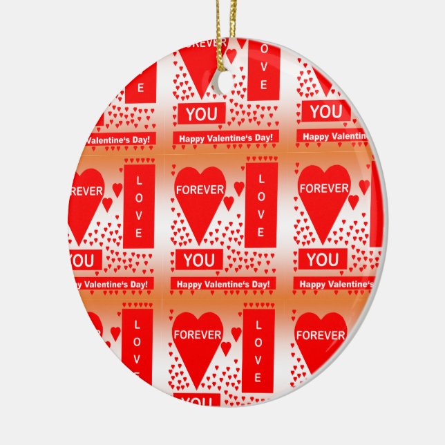 Happy Valentine's Day Text Forever Love Hearts Red Keramikornament (Links)
