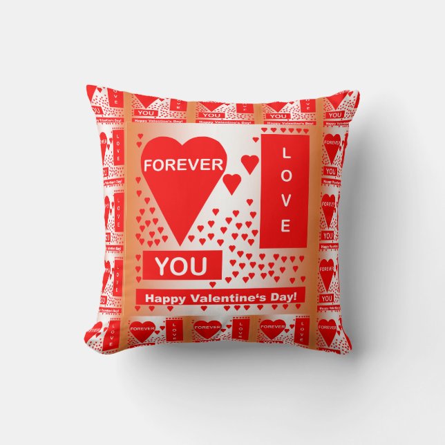 Happy Valentine's Day Text Forever Love Hearts Red Kissen (Vorderseite)