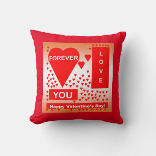 Happy Valentine's Day Text Forever Love Hearts Red Kissen