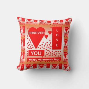 Happy Valentine's Day Text Forever Love Hearts Red Kissen