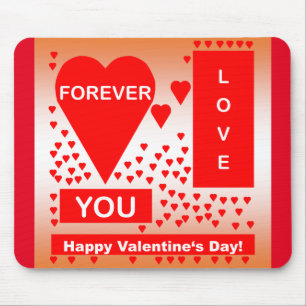 Happy Valentine's Day Text Forever Love Hearts Red Mousepad