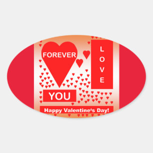 Happy Valentine's Day Text Forever Love Hearts Red Ovaler Aufkleber