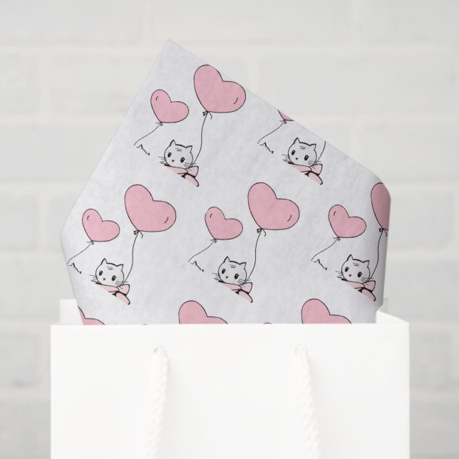 Happy Valentine's Day Tissue Paper Cat Pink Hearts Seidenpapier (Geschenktüte)
