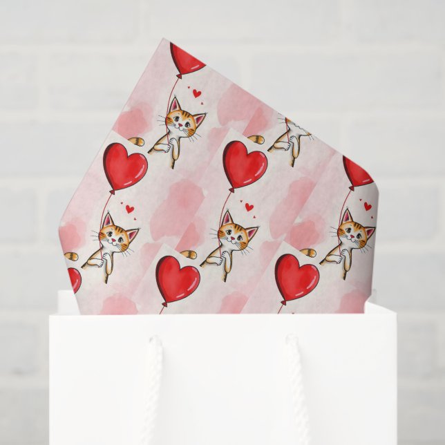 Happy Valentine's Day Tissue Paper Cat Red Hearts Seidenpapier (Geschenktüte)