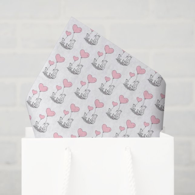Happy Valentine's Day Tissue Paper Fox Pink Hearts Seidenpapier (Geschenktüte)