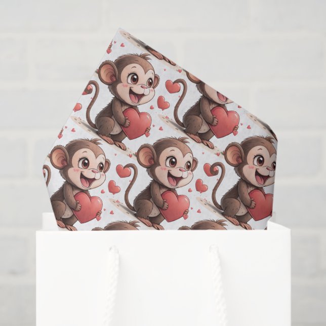 Happy Valentine's Day Tissue Paper Monkey Hearts Seidenpapier (Geschenktüte)
