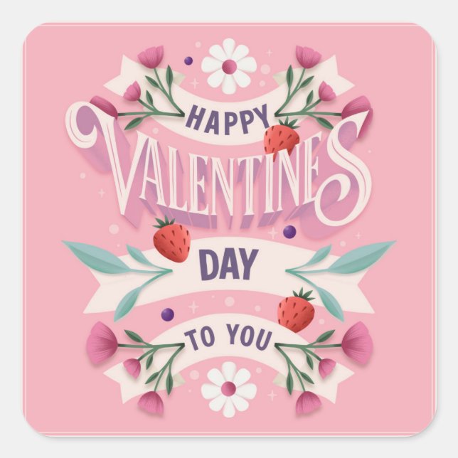 Happy Valentines Day to You Quadratischer Aufkleber (Vorderseite)