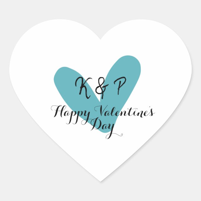 Happy Valentine's day turquoise heart name letter  Herz-Aufkleber (Vorderseite)
