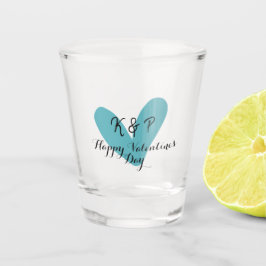 Happy Valentine's day turquoise heart name letter  Schnapsglas
