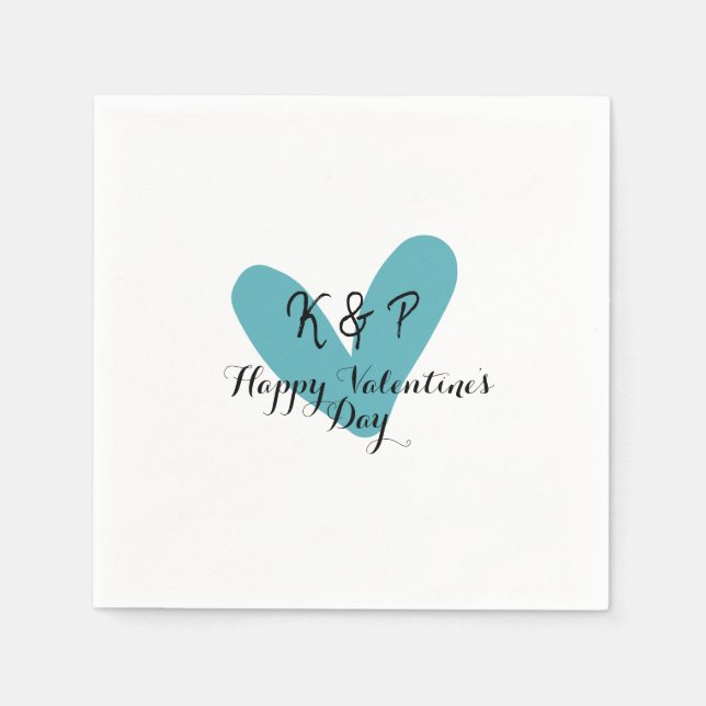 Happy Valentine's day turquoise heart name letter  Serviette (Vorderseite)