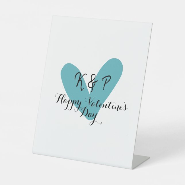Happy Valentine's day turquoise heart name letter  Sockelschild (Vorderseite)