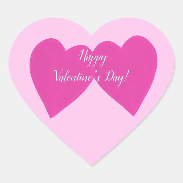 Happy Valentines Day Two Pink Hearts Stickers (Vorderseite)