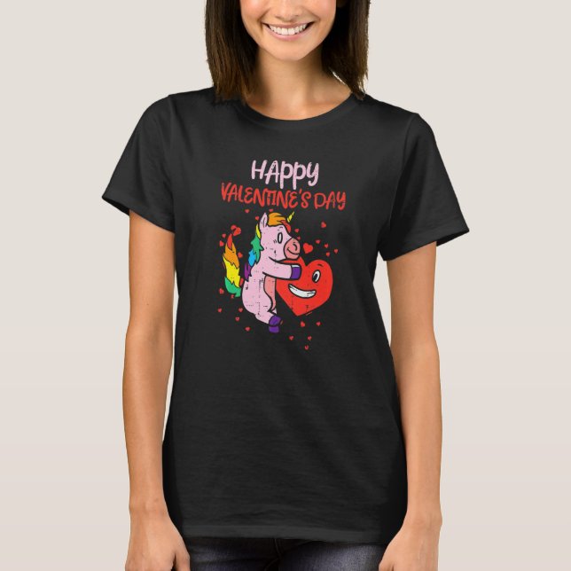 Happy Valentines Day Unicorn Heart Toddler Girls V T-Shirt (Vorderseite)