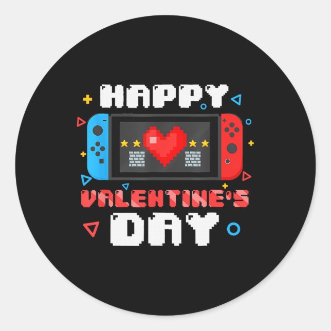 Happy Valentines Day Video Game Controller Herz T Runder Aufkleber (Vorderseite)
