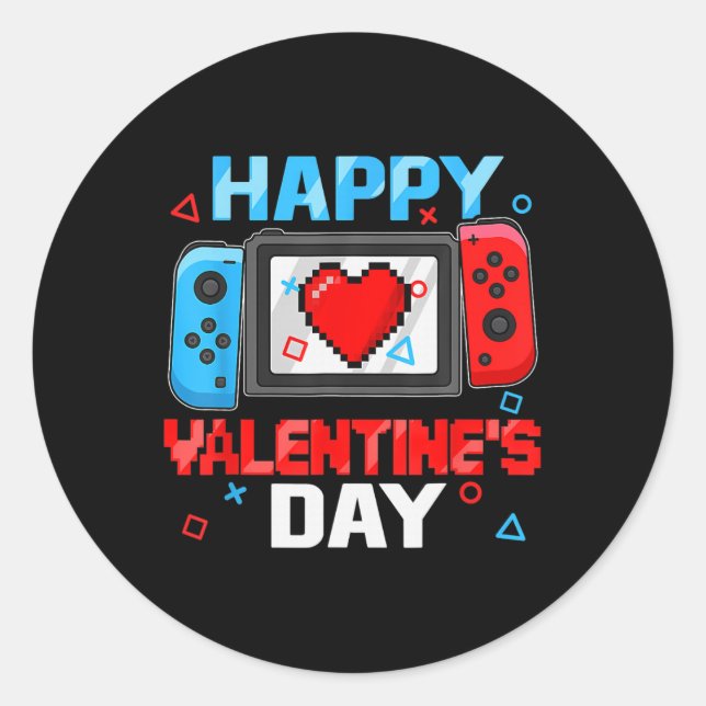 Happy Valentines Day Video Game Controller Herz T Runder Aufkleber (Vorderseite)