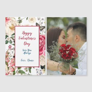 Happy Valentines Day Viktorianisch Floral & Foto Magnetkarte