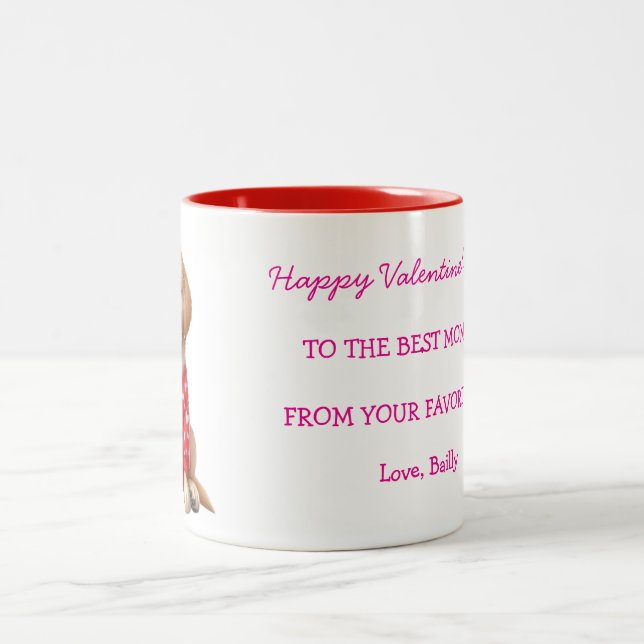 Happy Valentines Day vom Hund Golden Retriever Zweifarbige Tasse (Mittel)