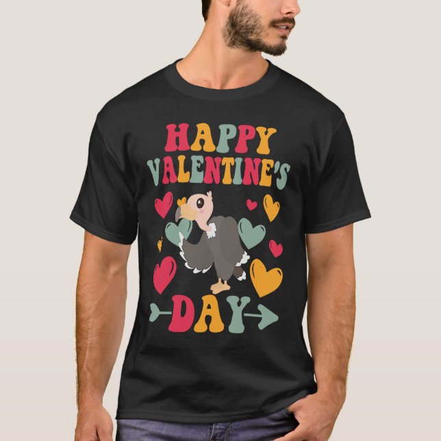 Happy Valentines Day Vulture Heart Love Groovy T-Shirt (Vorderseite)