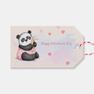 Happy Valentine's Day Wasserfarbe Herz Panda Bunny Geschenkanhänger