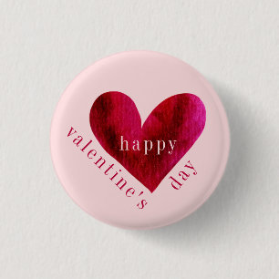 Happy Valentine's Day Wasserfarbenherz Button