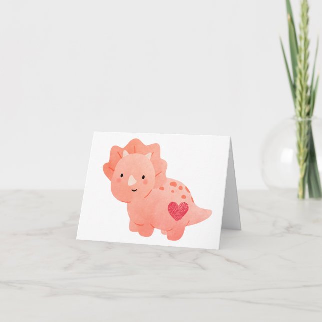 Happy Valentine's Day Watercolor Dinosaurier & Her Karte (Vorderseite)