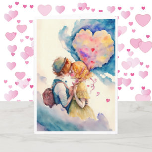 Happy Valentine's Day Watercolor Young Couple Feiertagskarte