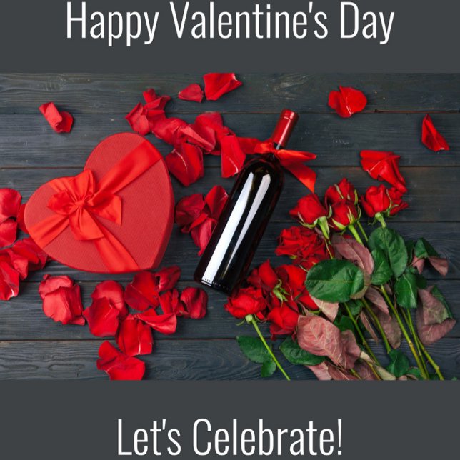 Happy Valentine's Day Weinetikett (A beautifully arranged Valentine's Day scene featuring a heart-shaped gift box!)