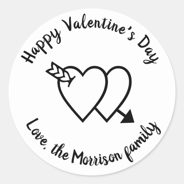 Happy Valentine's Day weiße Herzen benutzerdefinie Runder Aufkleber (Vorderseite)