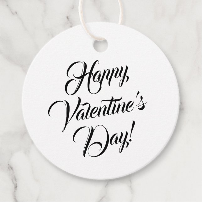 Happy Valentine's Day weiße schwarze elegante Dreh Geschenkanhänger (Vorderseite)