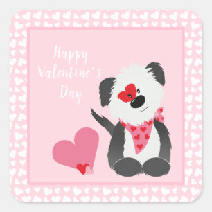 Happy Valentines Day Welppy Hearts Pink Quadratischer Aufkleber