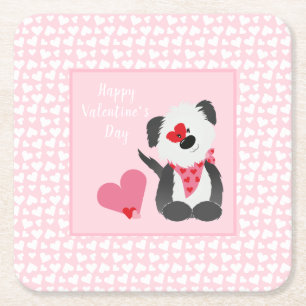 Happy Valentines Day Welppy Hearts Pink Rechteckiger Pappuntersetzer