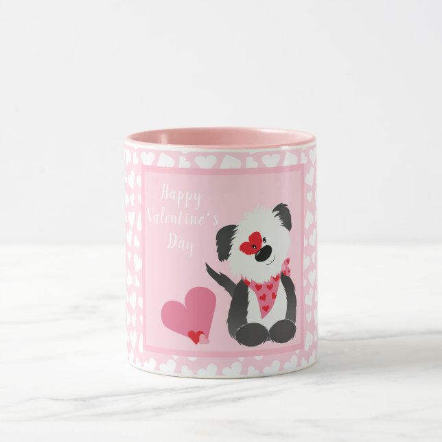 Happy Valentines Day Welppy Hearts Pink Tasse (Zentrum)