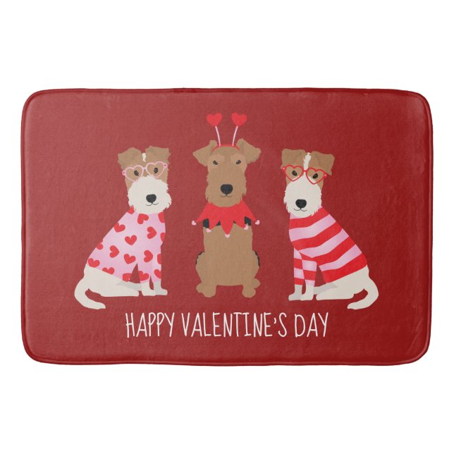 Happy Valentines Day Welsh Wire Fox Terrier Dogs Badematte (Vorderseite)