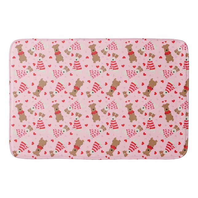 Happy Valentines Day Welsh Wire Fox Terrier Dogs Badematte (Vorderseite)