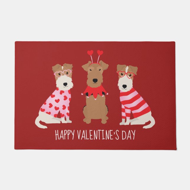Happy Valentines Day Welsh Wire Fox Terrier Dogs Fußmatte (Vorderseite)