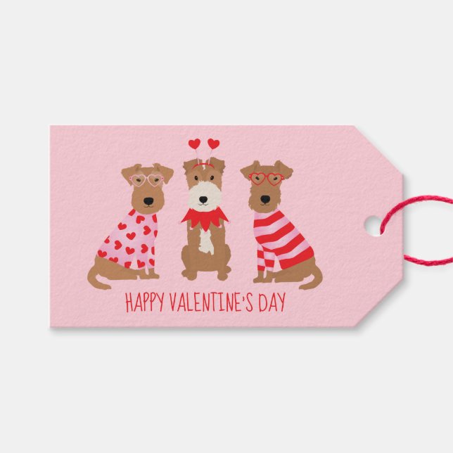 Happy Valentines Day Welsh Wire Fox Terrier Dogs Geschenkanhänger (Vorderseite (Horizontal))