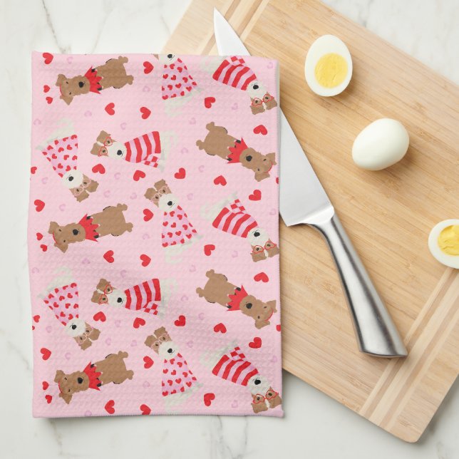 Happy Valentines Day Welsh Wire Fox Terrier Dogs Geschirrtuch (Viertel Falte)