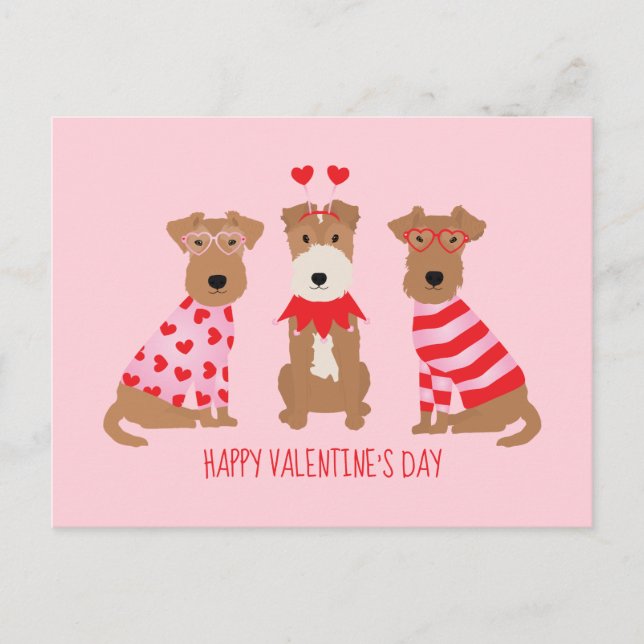 Happy Valentines Day Welsh Wire Fox Terrier Dogs Postkarte (Vorderseite)