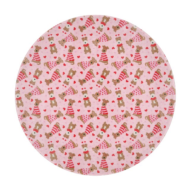 Happy Valentines Day Welsh Wire Fox Terrier Dogs Schneidebrett (Vorderseite)