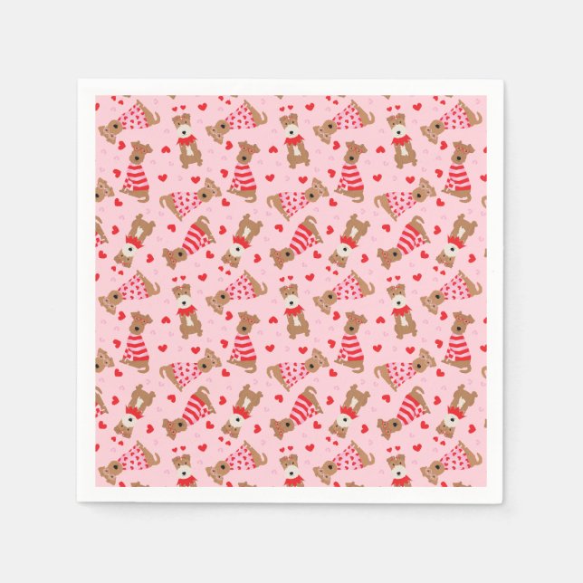 Happy Valentines Day Welsh Wire Fox Terrier Dogs Serviette (Vorderseite)