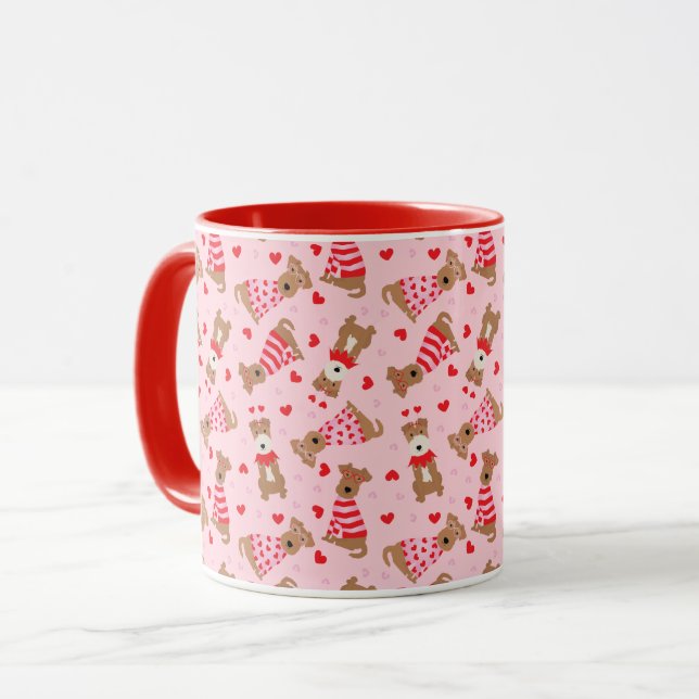 Happy Valentines Day Welsh Wire Fox Terrier Dogs Tasse (Vorderseite Links)