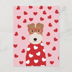 Happy Valentines Day Wire Fox Terrier Dog Pink Car Postkarte